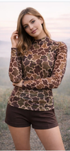 Load image into Gallery viewer, Camo Brown Mock Mesh Neck Long Sleeve
